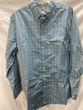 L.L. Bean Blue, White & Tan Plaid Button-Down Shirt